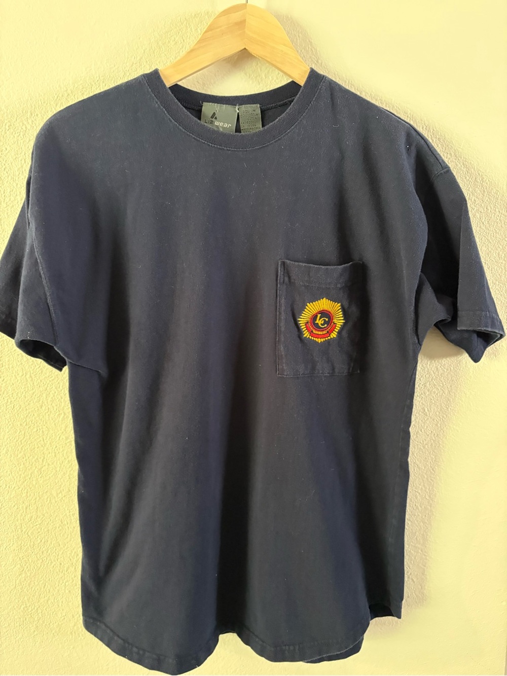 90s Gorpcore Navy Cotton Short-Sleeve Pocket Tee with Sunburst LC Patch